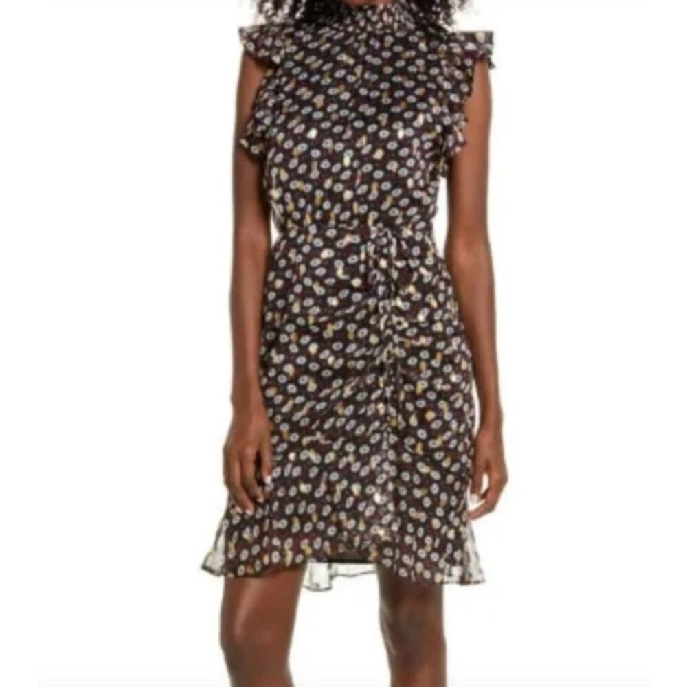 2/$30 Sam Edelman Black Multicolor Metallic High Neck Sleeveless Dress Size 8